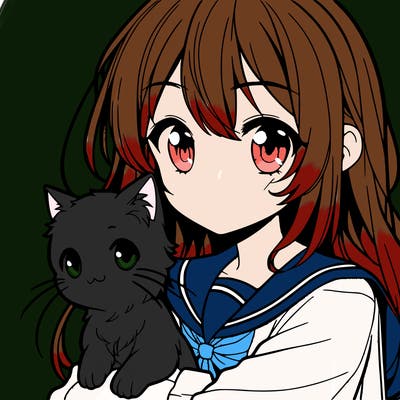 a manga girl holding a cat