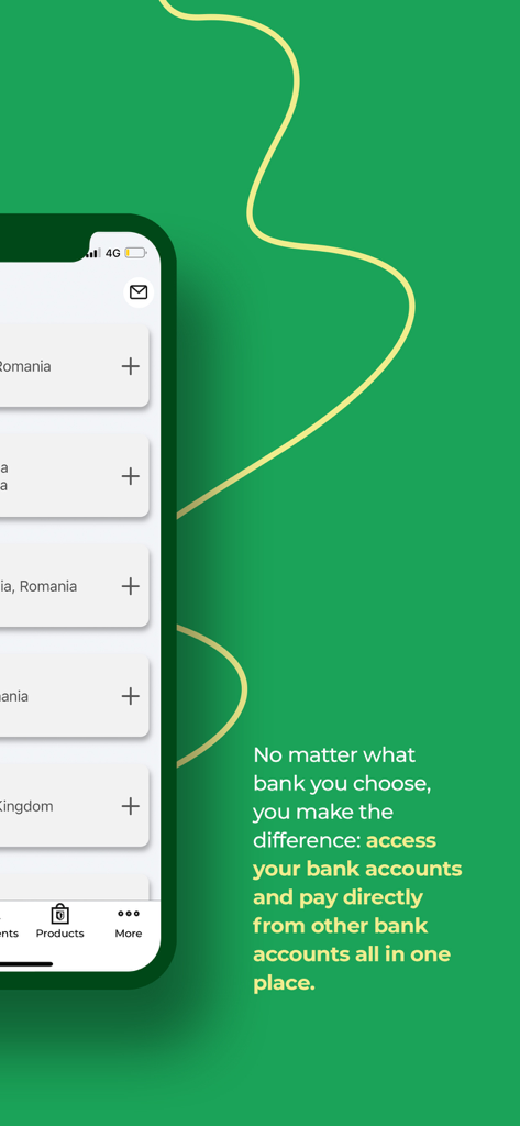 CEC Bank mobile app screen showing the open banking feature for managing multiple bank accounts in one place