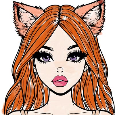 realistic girl with fox ears and realistic lips