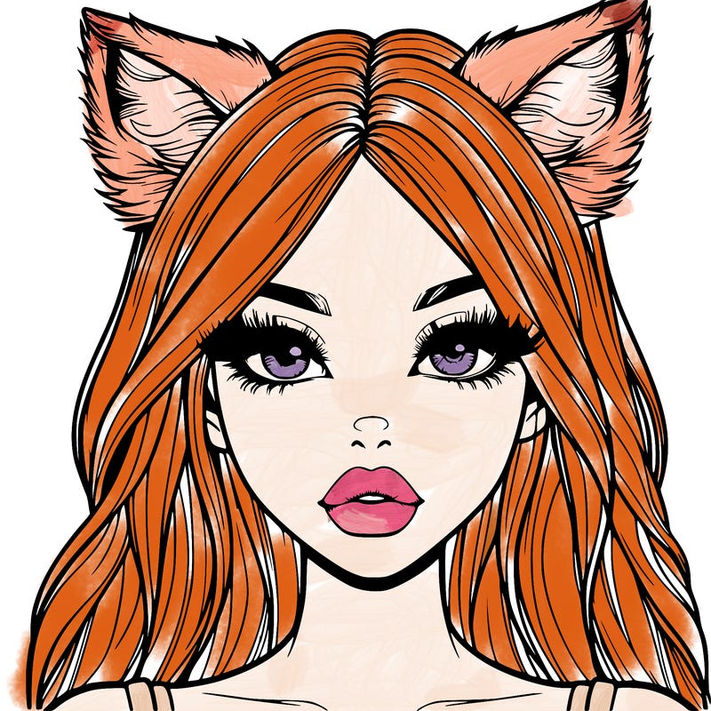 realistic girl with fox ears and realistic lips