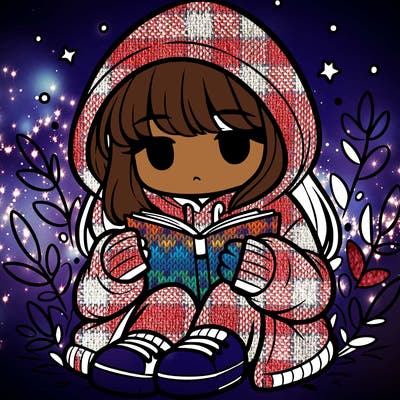 girl in oversized hoodie reading a book