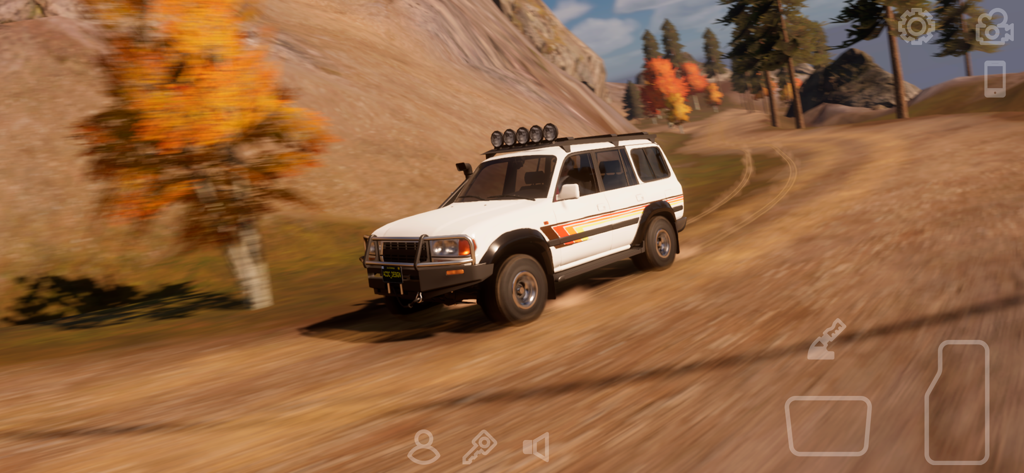 Car Parking Multiplayer 2 - Um SUV off-road branco dirigindo em uma estrada de terra em um ambiente de montanha no Car Parking Multiplayer 2