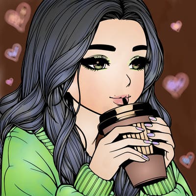 realistic girl drinking coffee