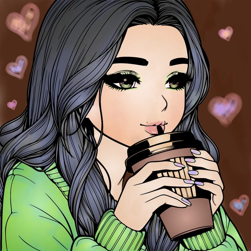 realistic girl drinking coffee