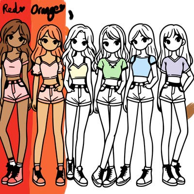 a group of girls wearing crop tops and shorts