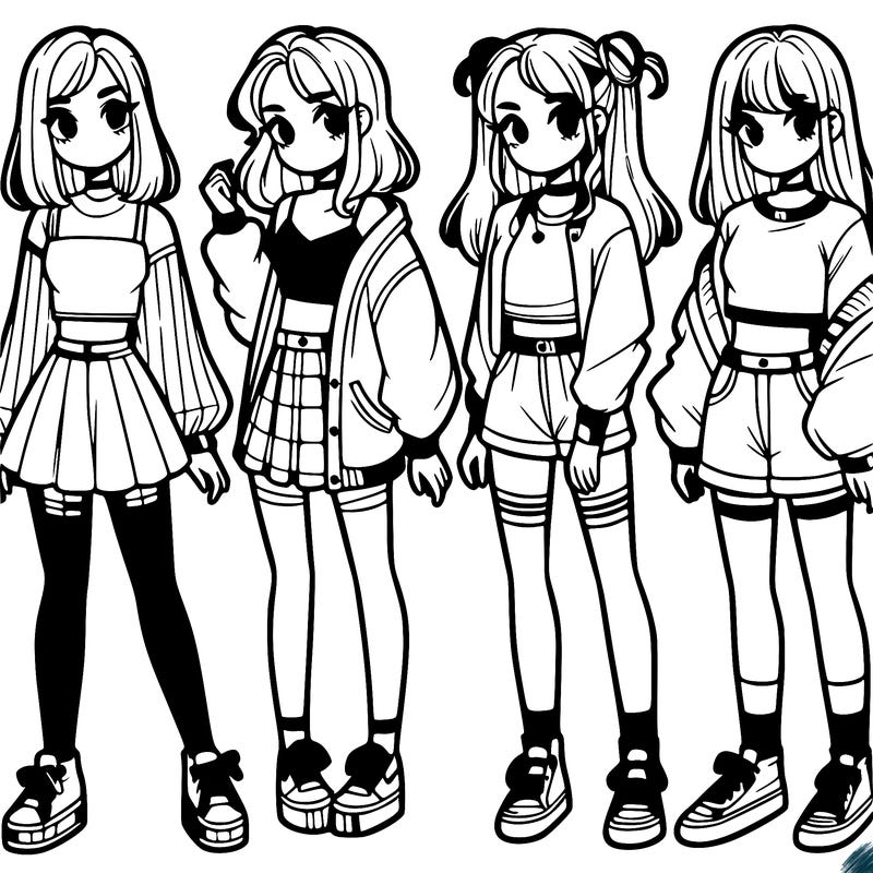 one girl with crop-top shirt and a jacket with a skirt, long socks and another girl with a shirt and pants with a jacket