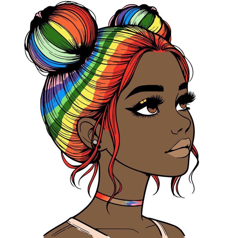 realistic girl with buns on the top of her head