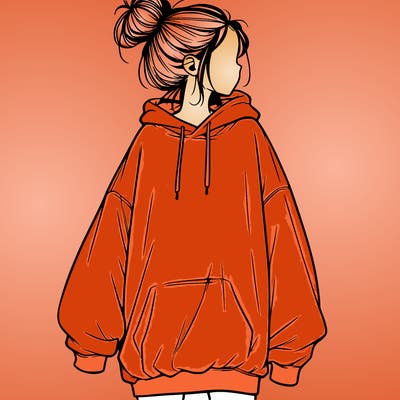 realistic girl with a oversized sweatshirt on and a bun