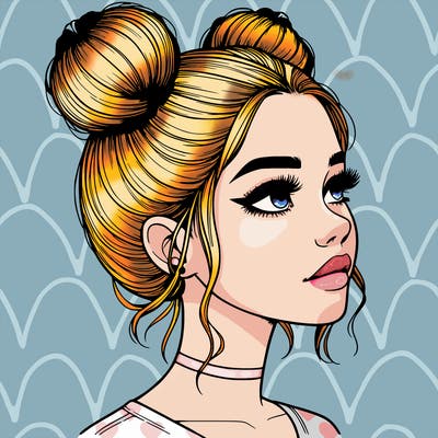 realistic girl with buns on the top of her head