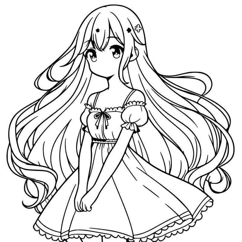 girl with long hair in a dress anime