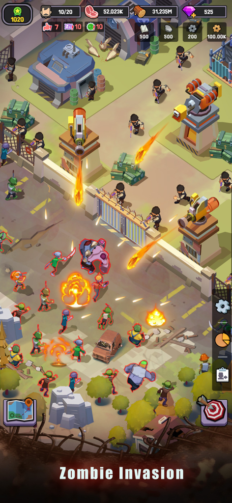 Survivor Base - Zombie Siege - Sentry towers and soldiers defending a base against a zombie horde