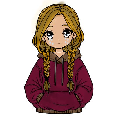 a realistic girl with a oversized hoodie and she has braids