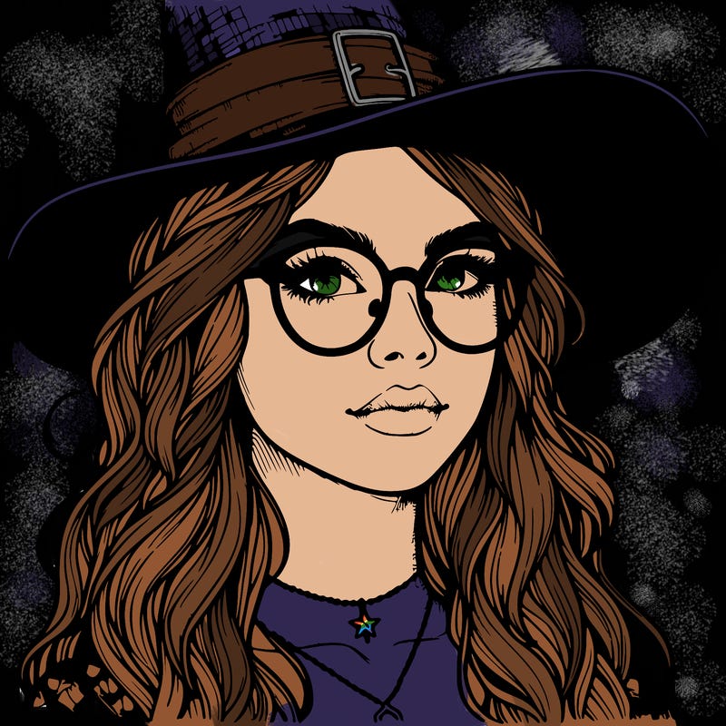 a witch with glasses realistic