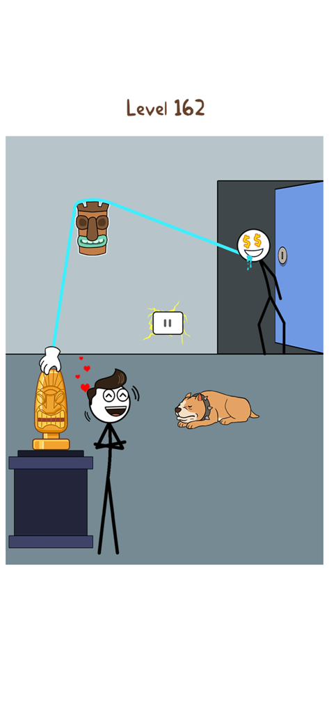 Gameplay of Thief Puzzle showing a stickman stretching his arm to steal a golden statue.