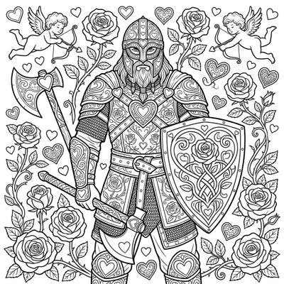 Embark on an epic artistic journey with our Berserker Valentine's Day coloring page, a thrilling fusion of Norse power and romantic charm. This intricate design invites you to transform a formidable warrior into a symbol of unexpected love and creativity.