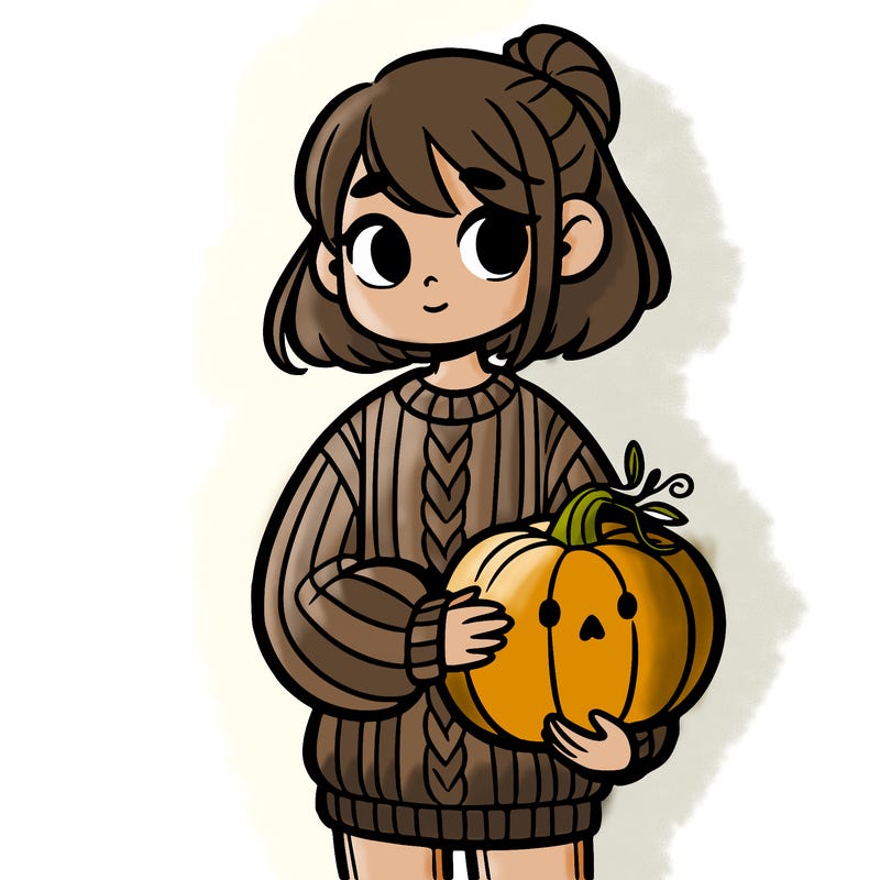 girl wearing a sweater holding a pumpkin