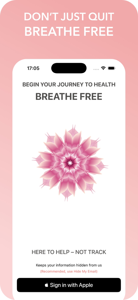 Eleos app welcome screen with a pink floral design and sign in with apple button