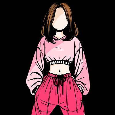 realistic girl faceless with baggy pants and a crop top