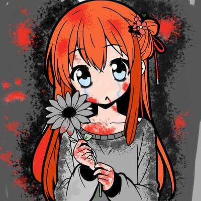 anime girl holding a flower