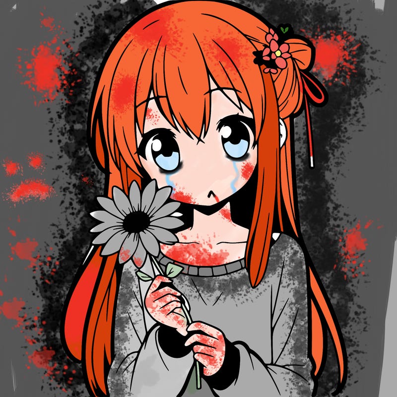 anime girl holding a flower