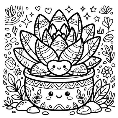 Bring this super cute Kawaii Haworthia succulent to life with your favorite colors! This charming plant, with its sweet little face, is nestled in a decorative pot, inviting you to a delightful coloring adventure.