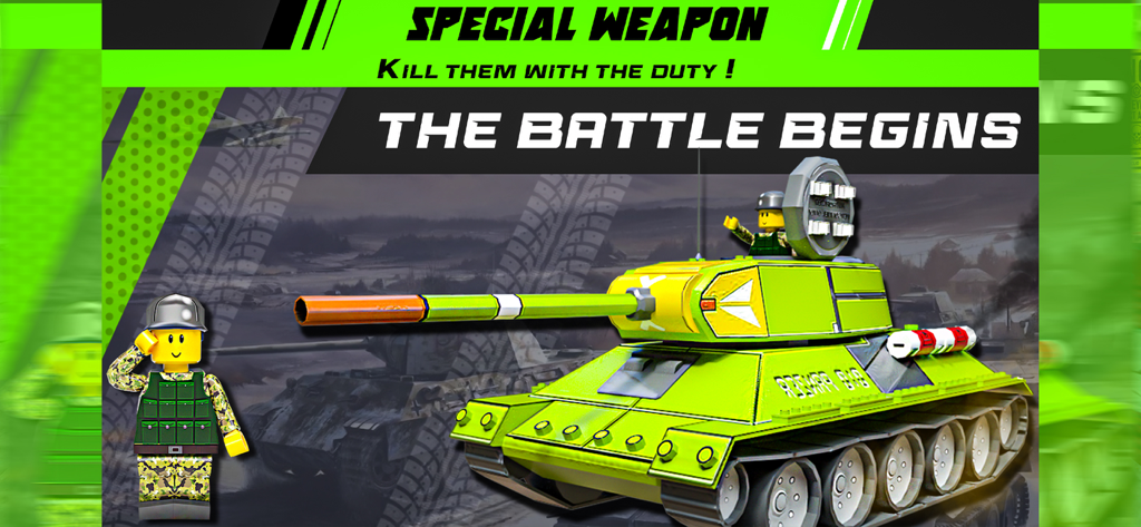 Sniper 3d: Gun Shooting Game - Block style military tank and saluting soldier in a combat scene