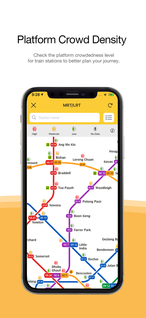 MyTransport.SG App zeigt die Echtzeit-Besetzungsdichte der Bahnsteige für MRT- und LRT-Stationen in Singapur
