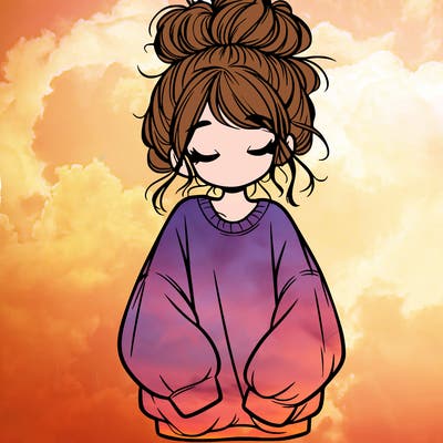 girl with baggy sweatshirt and messy bun