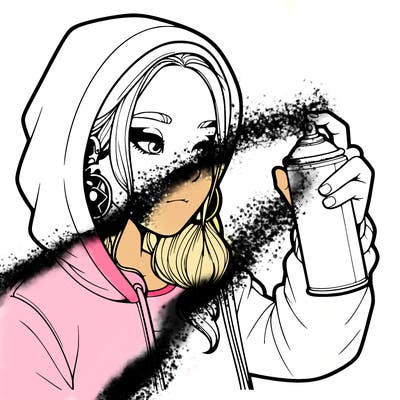 a realistic girl, spray painting
