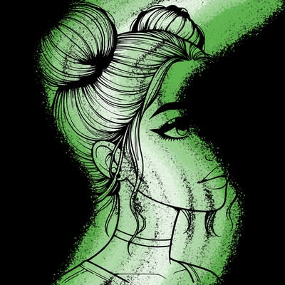 realistic girl with buns on the top of her head