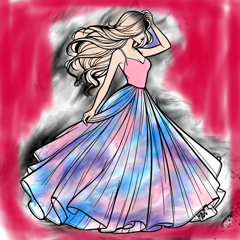 realistic woman with dress flowing in the wind