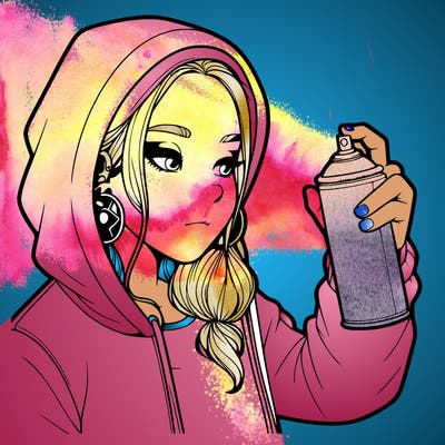 a realistic girl, spray painting
