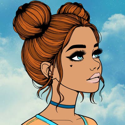 realistic girl with buns on the top of her head