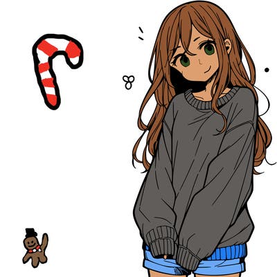 manga teen girl  in a sweater and baggy pants