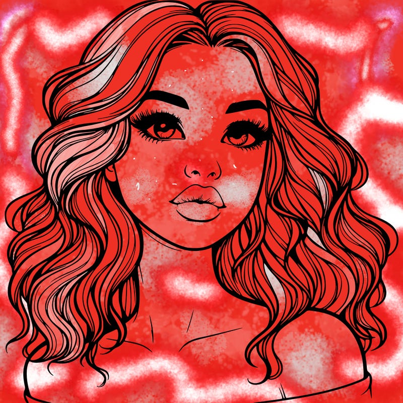 realistic girl with wavy hair and lips