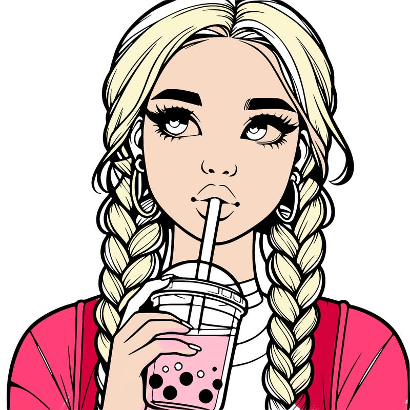 realistic girl with braided hair drinking boba