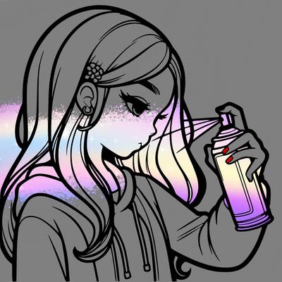 a realistic girl spray painting