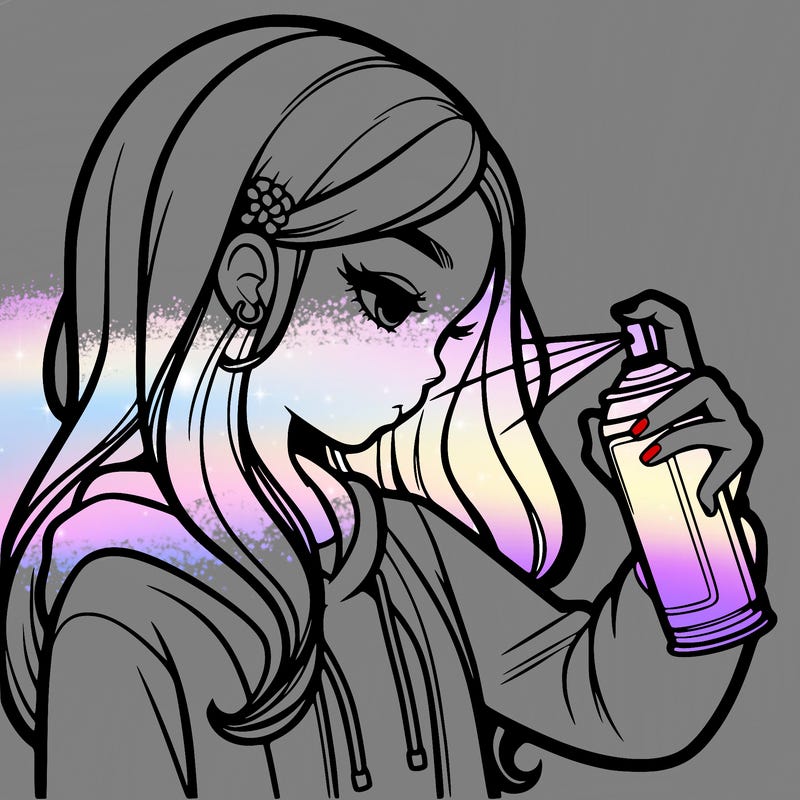 a realistic girl spray painting