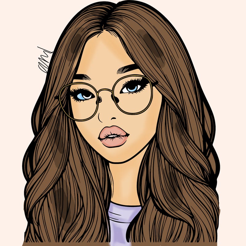 realistic korean girl with long hair, glasses and big lips