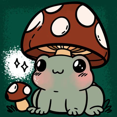a cute frog with a mushroom hat