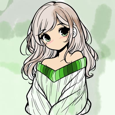 shy pretty girl wearing a sweater that is falling off one shoulder portrait