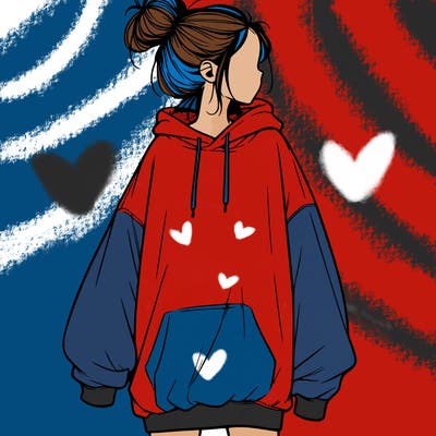 realistic girl with a oversized sweatshirt on and a bun