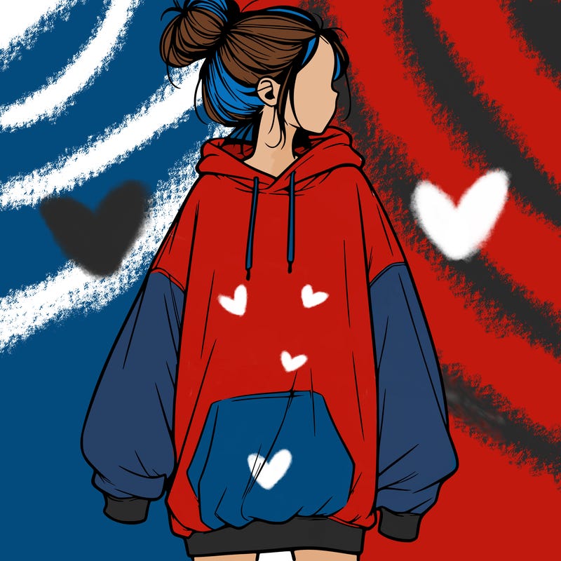realistic girl with a oversized sweatshirt on and a bun