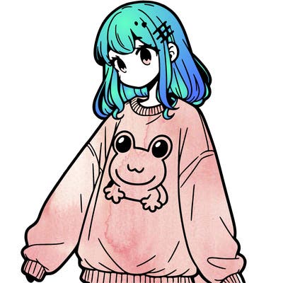 girl wearing frogging sweatshirt