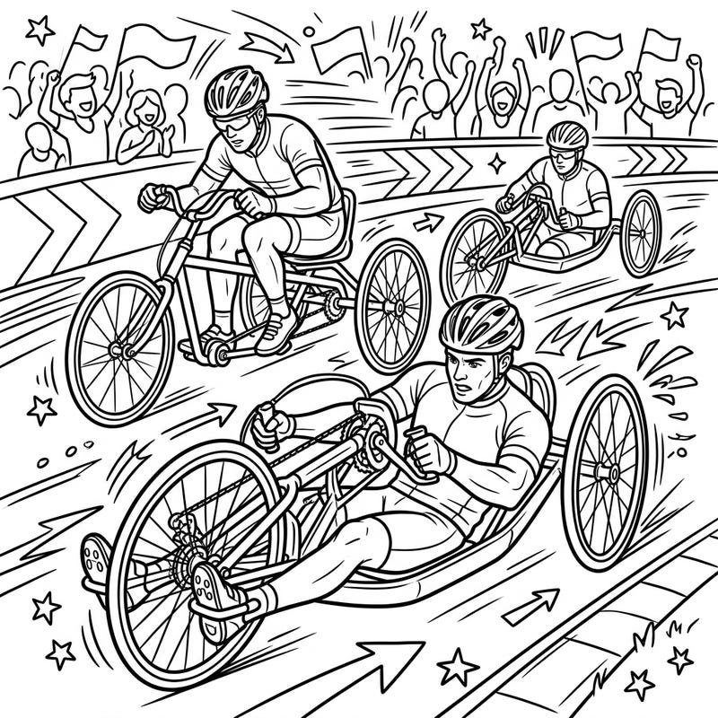 Immerse yourself in the thrilling world of adaptive sports with this engaging para-cyclists coloring page. Witness the speed and determination of athletes competing on their specialized bikes.