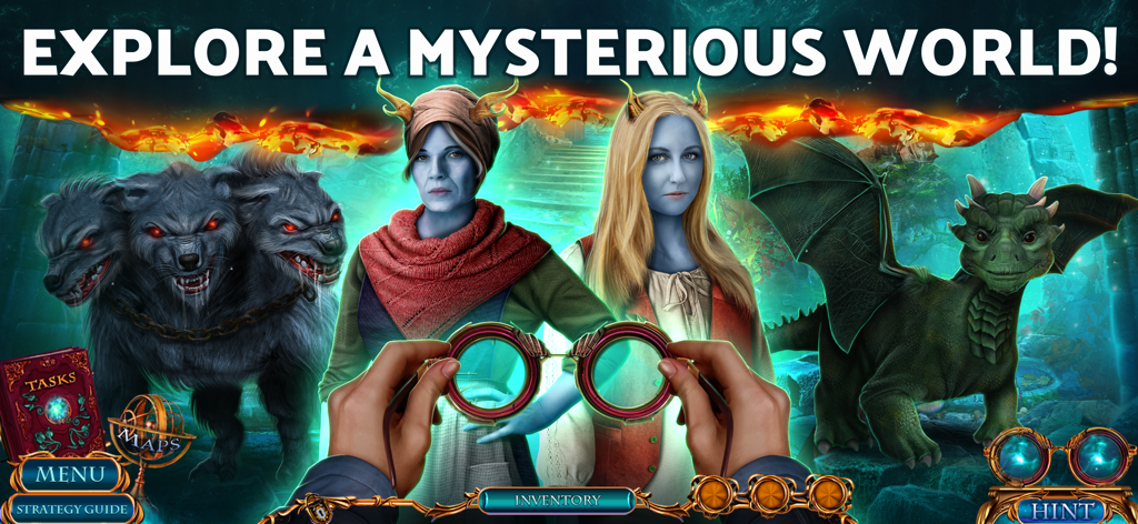 Personajes de fantasía y criaturas míticas en el juego de objetos ocultos Secret City