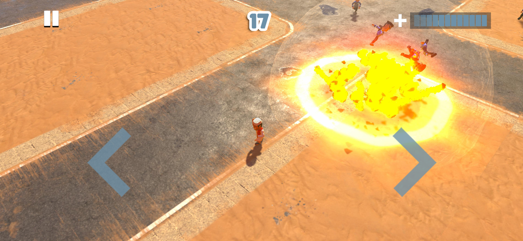 Grande esplosione circolare gialla su una strada desertica nel gameplay di Amer Cop Pursuit