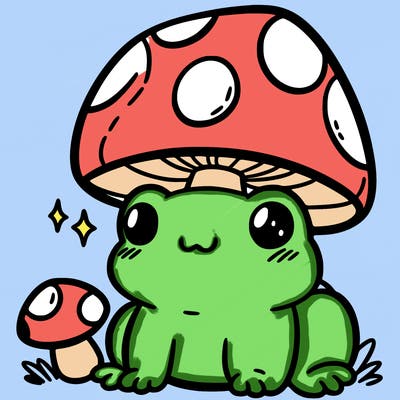 a cute frog with a mushroom hat