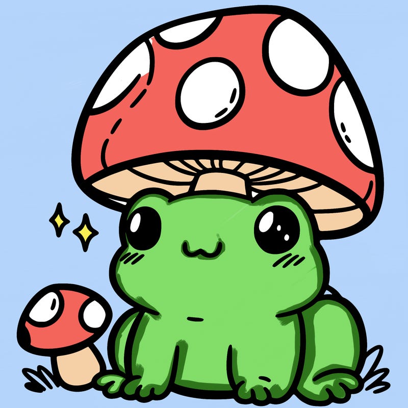 a cute frog with a mushroom hat