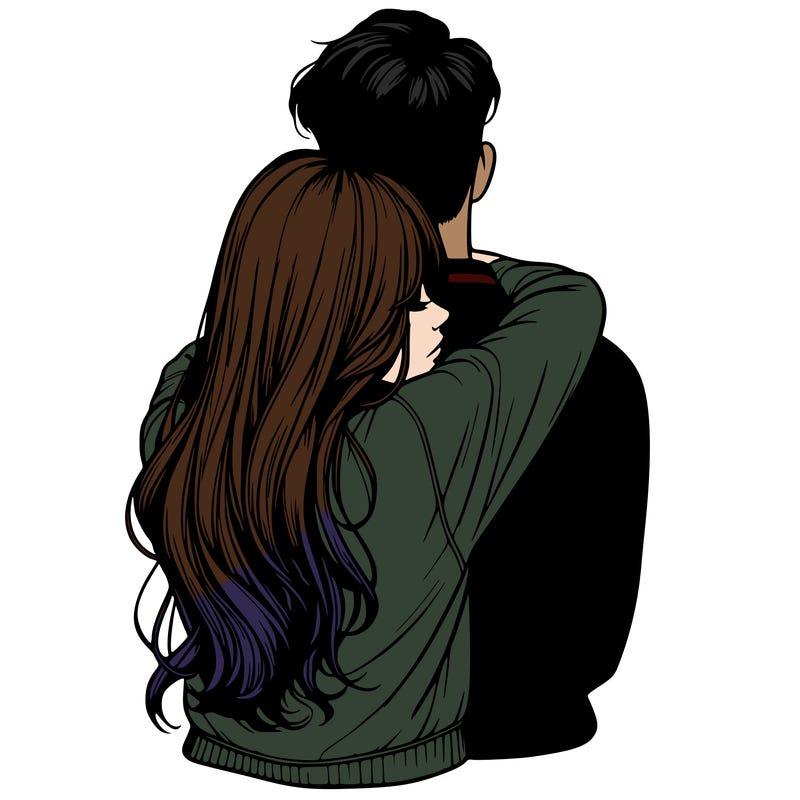 realistic girl hugging boyfriend from back